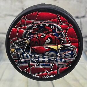 Rockford IceHogs AHL Hockey Puck Black Red Shattered Glass Souvenir In‎ Glas Co